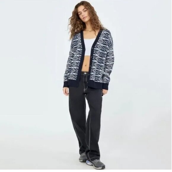 Aritzia TNA Jennings Merino Wool Cardigan M Fair Isle Nordic Fisherman Cabincore - Picture 2 of 15